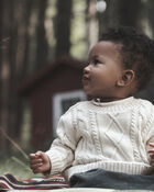 Baby Organic Cotton Cable Knit Sweater, image 2 of 4 slides