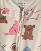 B&eacute;b&eacute; fille - Pyjama ajust&eacute; 1 pi&egrave;ce en DreamPlush avec fermeture &agrave; glissi&egrave;re double sens &agrave; motif animaux domestiques - Cr&egrave;me, image 4 sur 4 diapositives