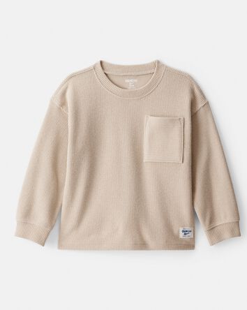 Toddler Boy Ribbed Long-Sleeve Pocket Tee - Tan, 