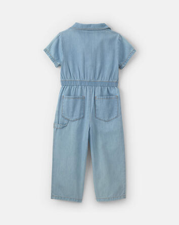 Toddler Girl Short-Sleeve Denim Jumpsuit - Light Wash, 