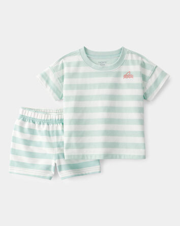 Baby Boy 2-Piece Shark Striped Top & Short Set - Blue/Ivory, 