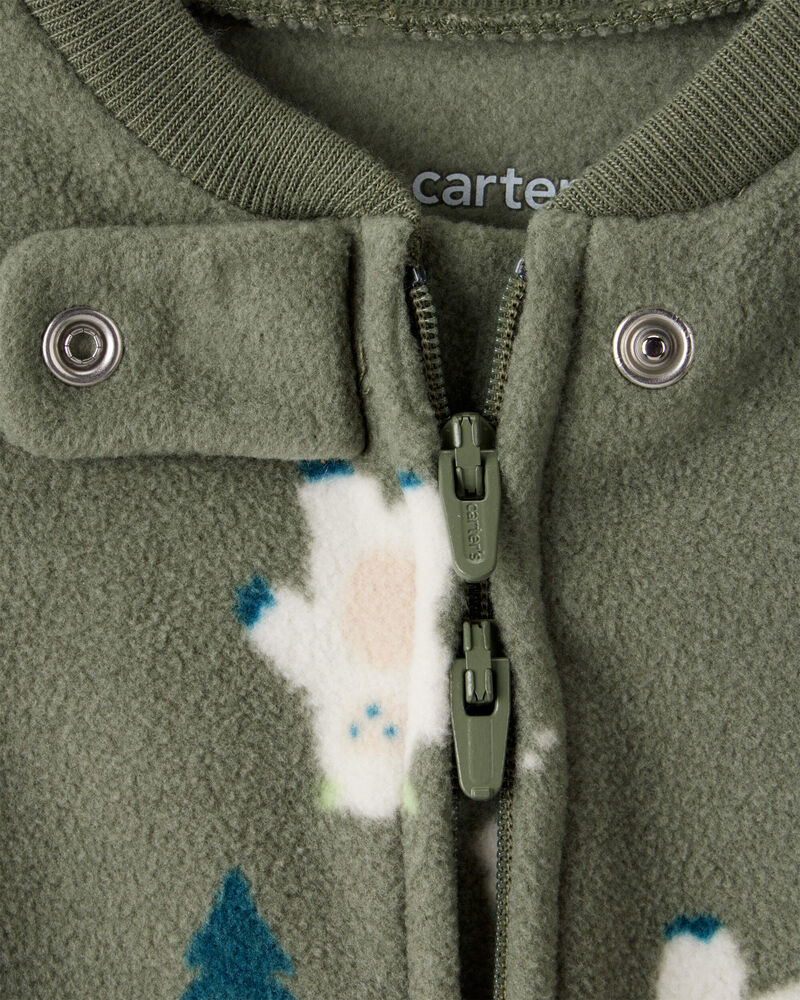Baby Boy Yeti Fleece Loose Fit 2-Way Zip Sleeper - Green, image 2 of 5 slides