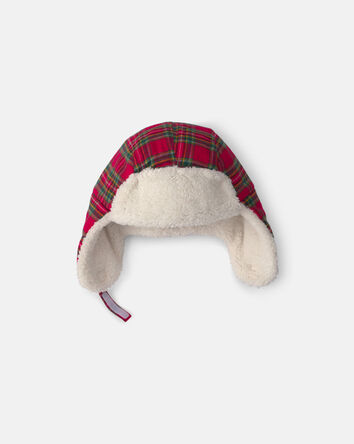 B&eacute;b&eacute; gar&ccedil;on - Tuque en molleton teddy et flanelle &agrave; carreaux de No&euml;l - Rouge, 