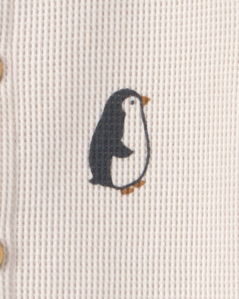 B&eacute;b&eacute; - Combinaison en tricot gaufr&eacute; de coton biologique &agrave; imprim&eacute; de pingouins, image 3 sur 3 diapositives