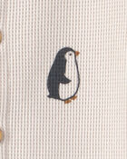 B&eacute;b&eacute; - Combinaison en tricot gaufr&eacute; de coton biologique &agrave; imprim&eacute; de pingouins, image 3 sur 3 diapositives