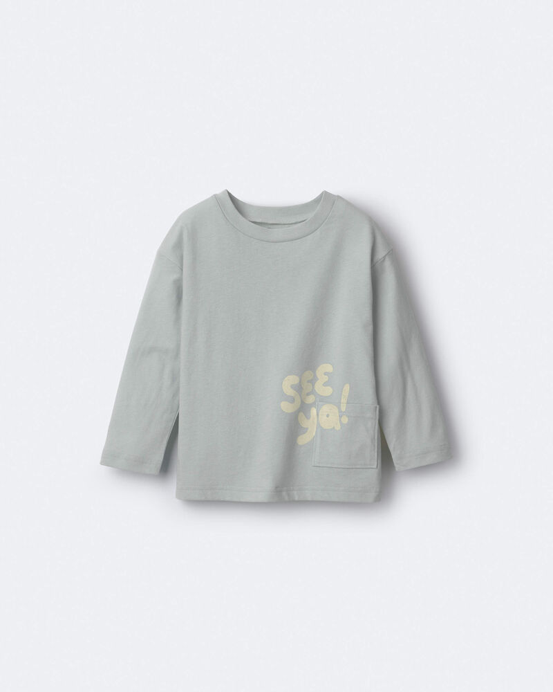 Toddler 'See Ya' Long-Sleeve Pocket Relaxed Graphic Tee - Sage, image 2 of 6 slides