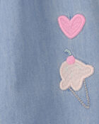 Baby Girl Embroidered Chambray Sleeveless Jumpsuit - Blue, image 4 of 5 slides