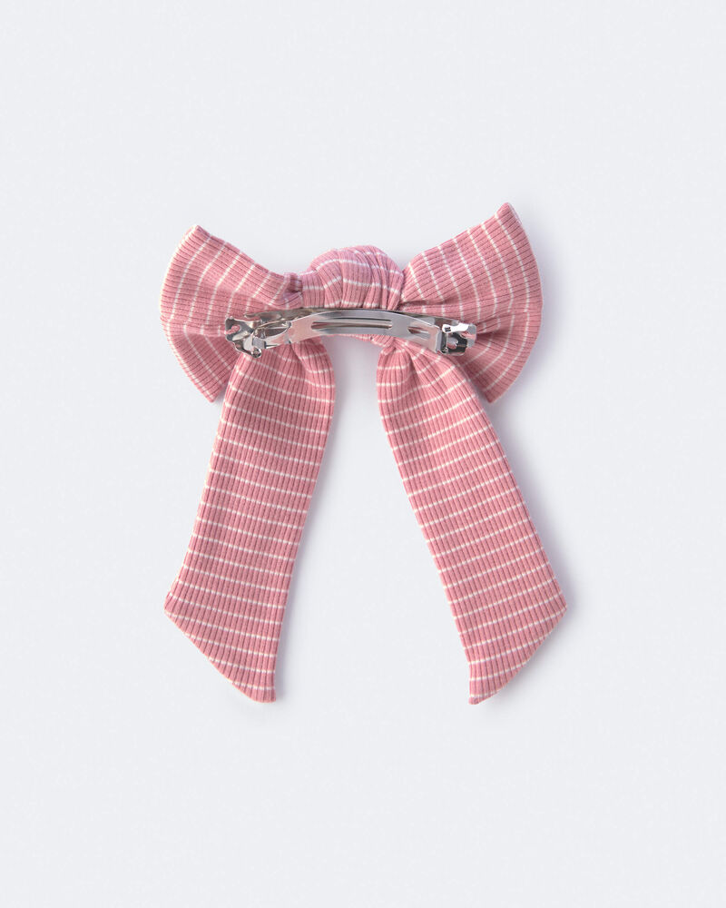 Toddler Girl Bow Hair Clip in Stripes - Light Pink, image 2 of 3 slides