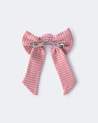 Toddler Girl Bow Hair Clip in Stripes - Light Pink, image 2 of 3 slides
