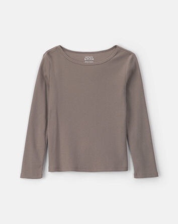 Girls Long-Sleeve Rib Top - Grey, 