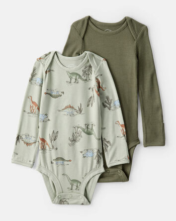 Bébé garçon - Emballage de 2 cache-couches PurelySoft à manches longues imprimés dinosaures - Vert, 