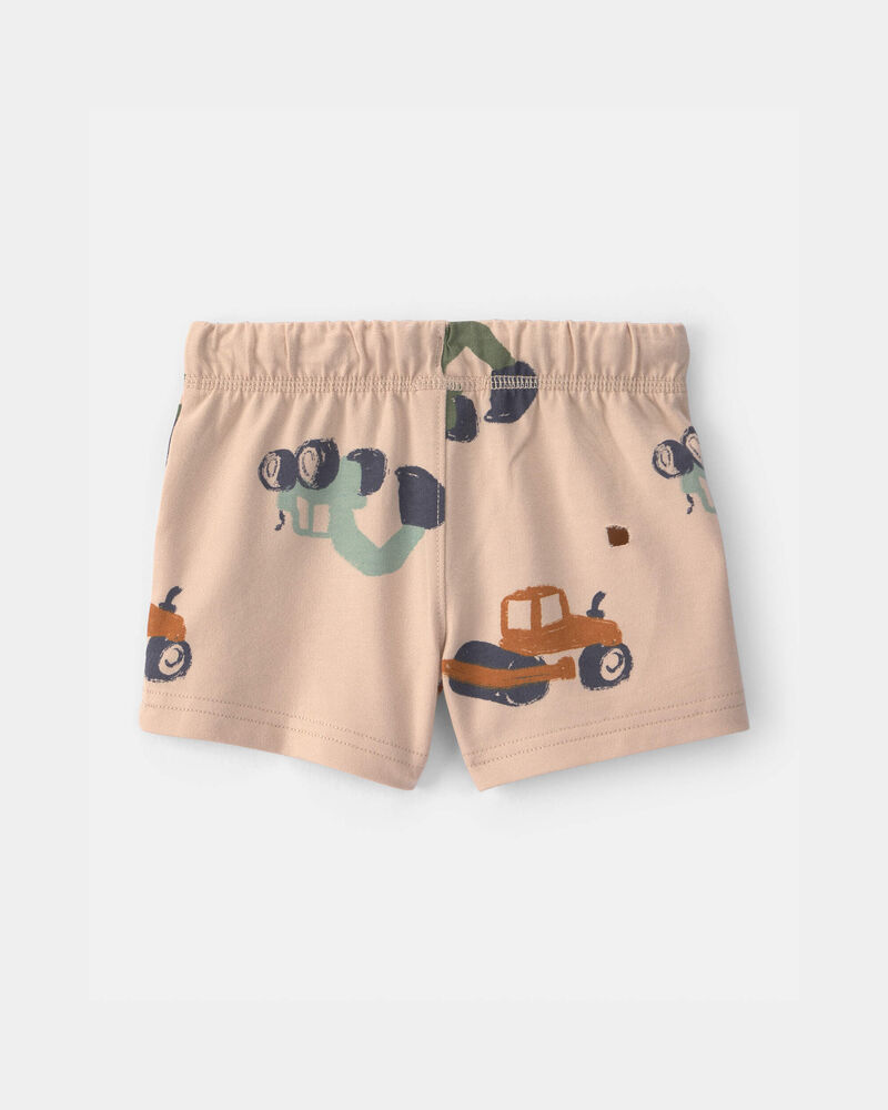 Baby Boy Construction French Terry Shorts - Tan, image 2 of 4 slides