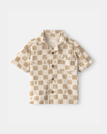 Baby Boy Cactus Checkered Short-Sleeve Button-Down Shirt - Beige, 