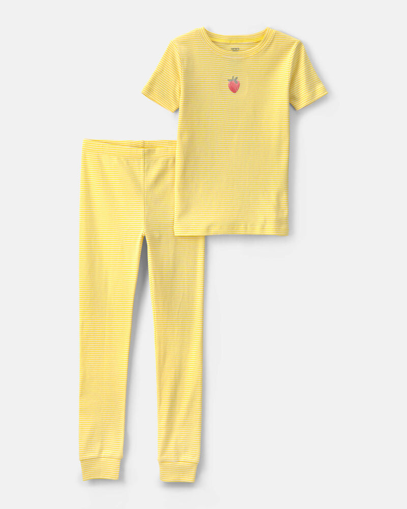 Girls Strawberry 100% Cotton Snug Fit 2-Piece Pyjama Set - Yellow, image 1 of 5 slides