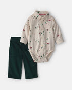 Baby Boy 2-Piece Christmas Twill Long-Sleeve Top & Pant Set - Cream/Green, image 1 of 5 slides