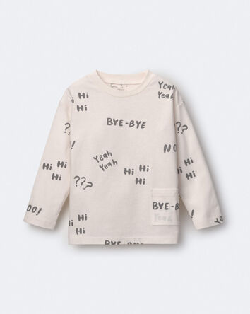 Toddler 'Hi Bye' Long-Sleeve Relaxed Graphic Tee - Cream, 