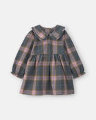 Toddler Girl Plaid Peter Pan Collar Long-Sleeve Dress - Grey/Pink, image 1 of 4 slides