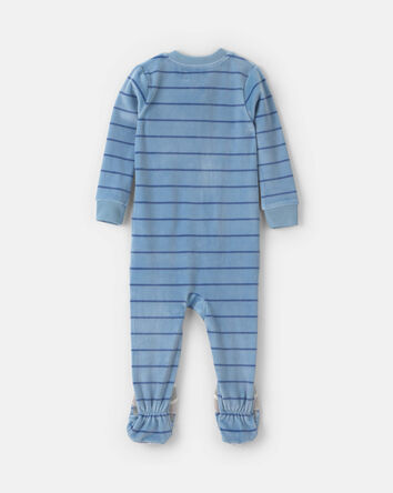 B&eacute;b&eacute; gar&ccedil;on - Pyjama ajust&eacute; 1 pi&egrave;ce en DreamPlus avec pieds et fermeture &agrave; glissi&egrave;re double sens et motif raton laveur et rayures &ndash; Bleu, 