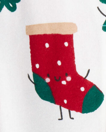 Toddler Christmas Print 100% Cotton Long-Sleeve 2-Way Zip 1-Piece Pyjamas - White, 