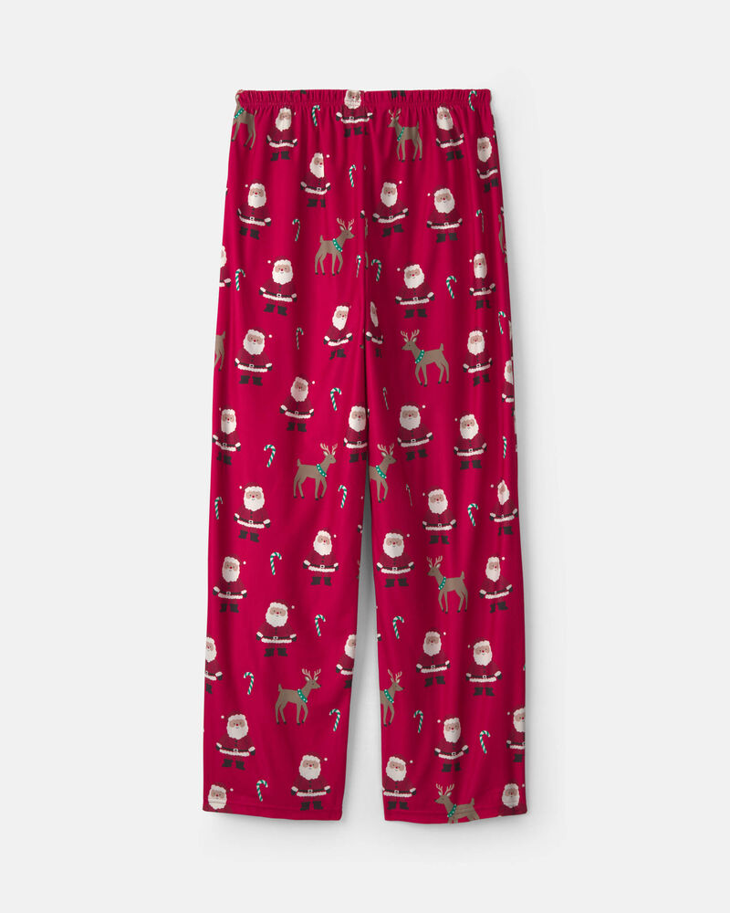 Adult Beige Santa Christmas Fleece Loose Fit Pyjama Bottoms - Red, image 3 of 4 slides