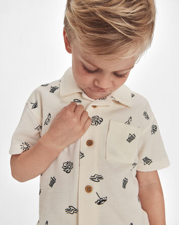 Boys Beach Button-Down Shirt - Cream, 