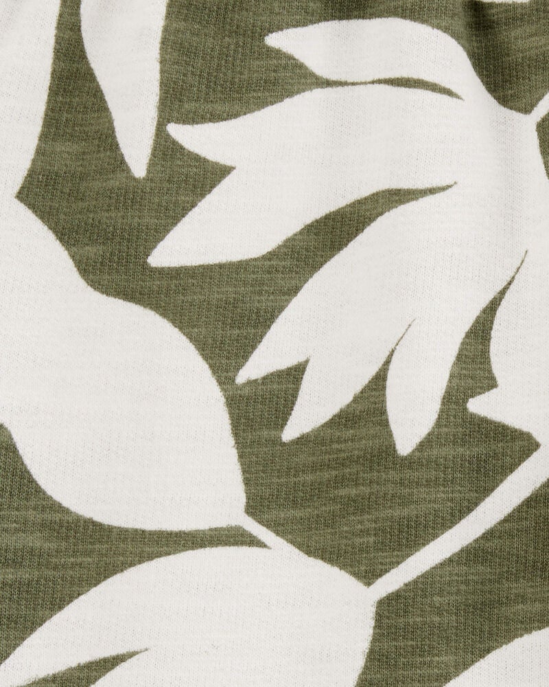 Baby Tropical Print Pull-On French Terry Shorts - Green/White, image 3 of 4 slides