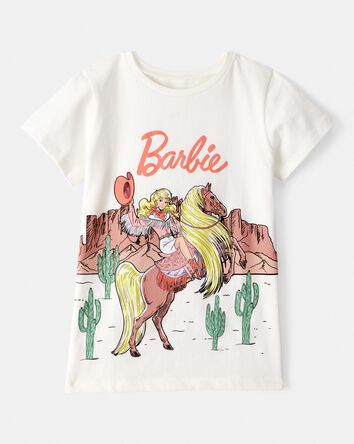 Filles - T-shirt &agrave; manches courtes &agrave; imprim&eacute; Barbie Western Cowgirl Mattel - Blanc, 