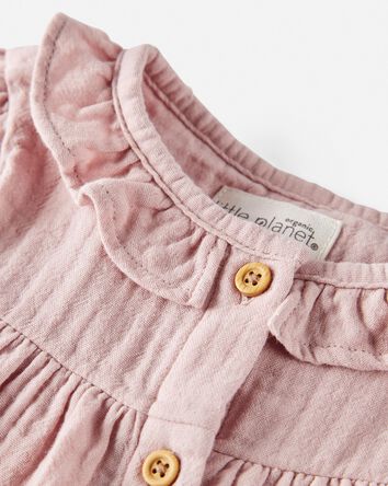 Baby Organic Cotton Gauze Button-Front Dress in Perfect Pink

, 