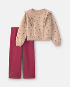 Girls 2-Piece Floral Fleece Long-Sleeve Top & Pant Set - Cream/Red, image 1 of 5 slides
