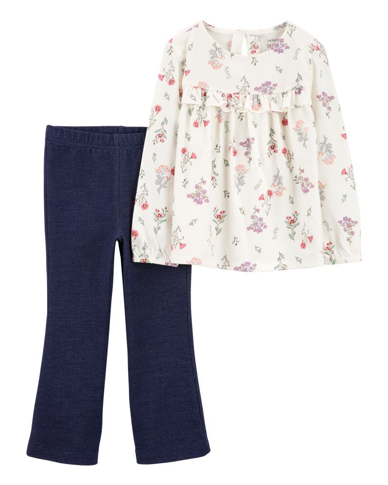Toddler 2-Piece Floral Long-Sleeve Top & Pull-On Flare Pant Set, image 1 of 3 slides