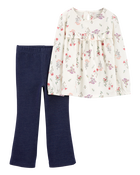 Toddler 2-Piece Floral Long-Sleeve Top & Pull-On Flare Pant Set, image 1 of 3 slides