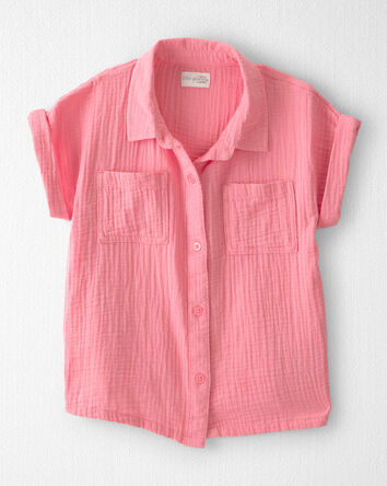 Girls Organic Cotton Gauze Button-Down Top, 