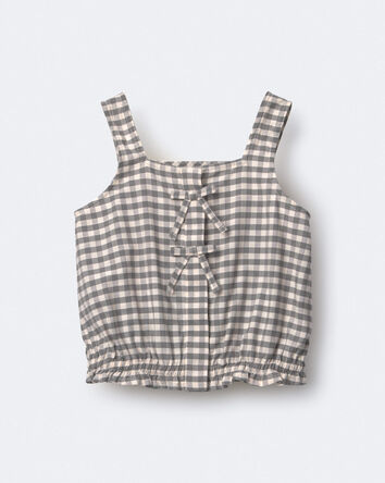 Toddler Girl Gingham Peplum Top with Bows - Cream/Grey, 