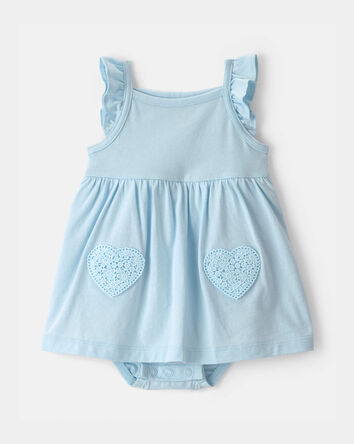 Baby Girl Heart Sleeveless Bodysuit Dress - Blue, 