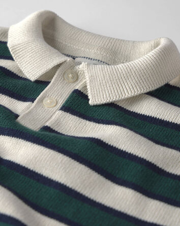 Tout-petit gar&ccedil;on - Chandail polo en tricot de coton biologique &agrave; rayures, 