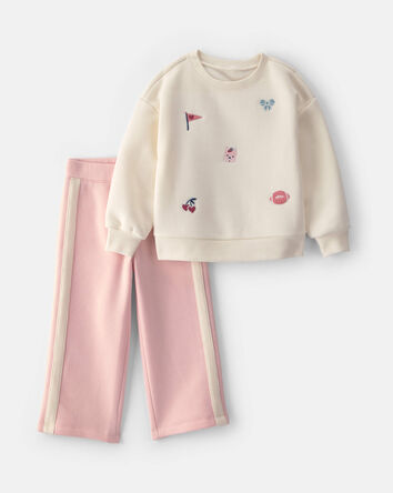Toddler Girl 2-Piece Bow Fleece Long-Sleeve Top & Pant Set - Pink/Cream, 