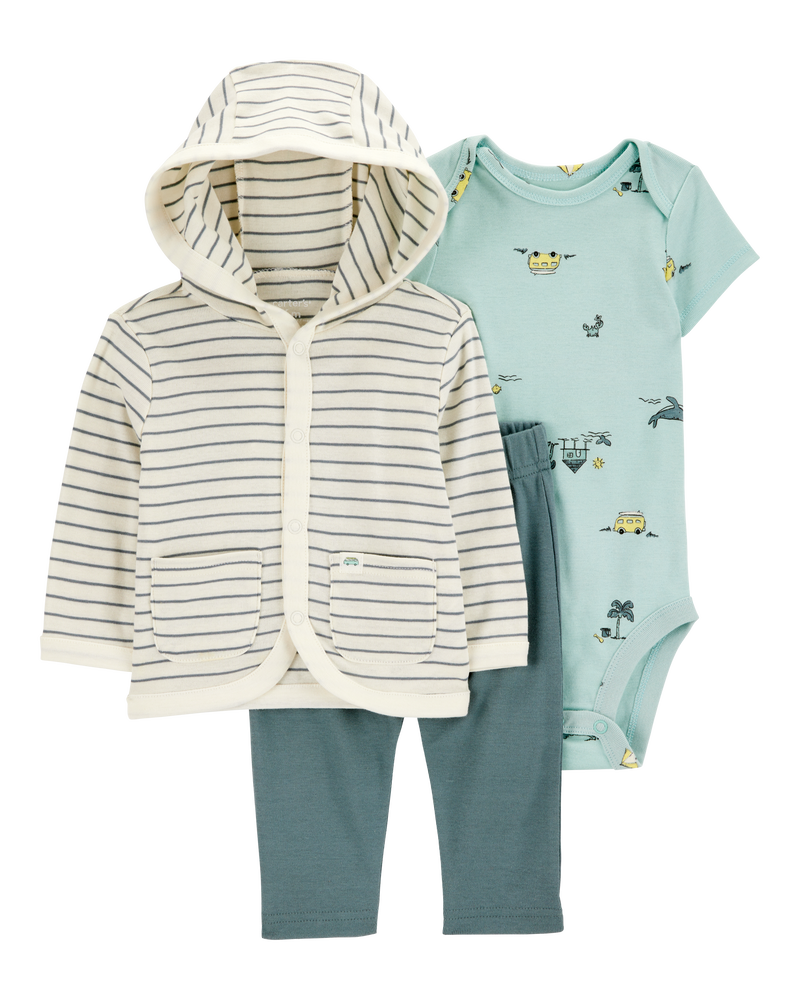 Baby 3-Piece Striped Hooded Pant Set, image 1 of 5 slides
