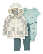 Baby 3-Piece Striped Hooded Pant Set, image 1 of 5 slides