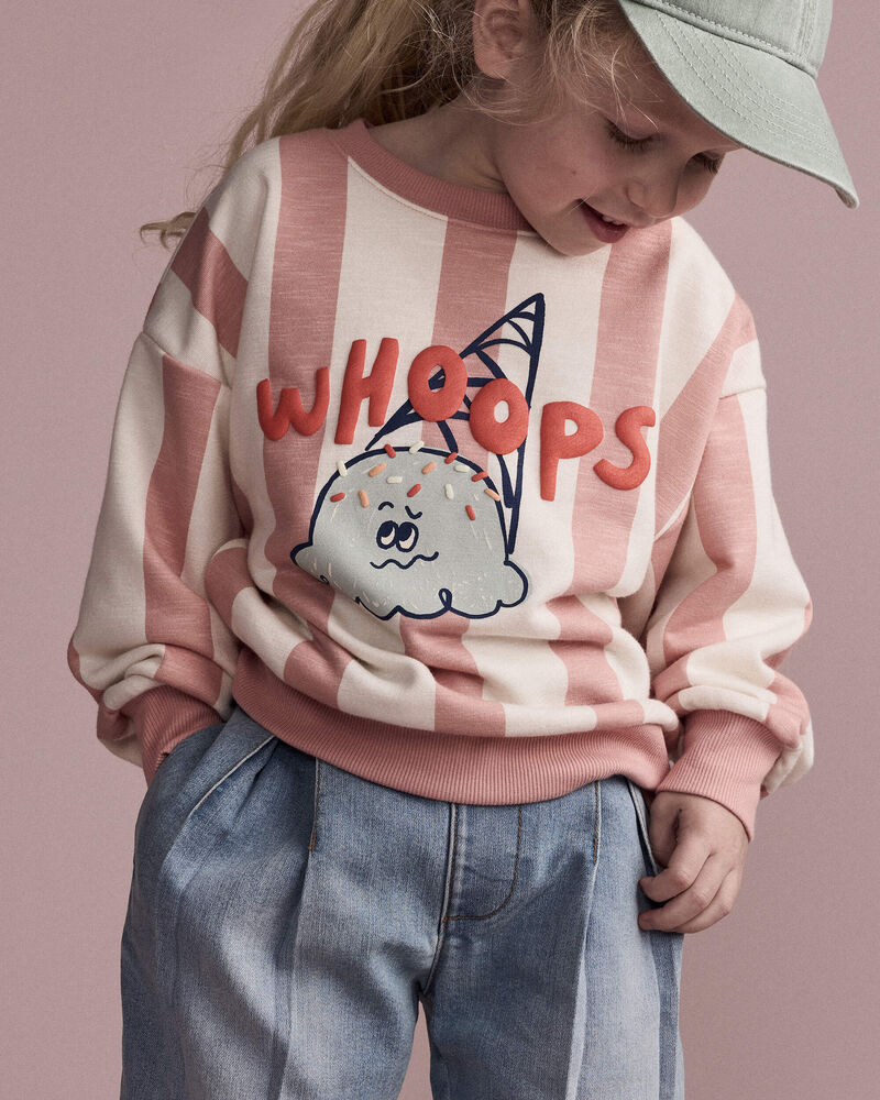 Tout-petit - Chandail &agrave; manches chauve-souris &agrave; rayures et motif cr&egrave;me glac&eacute;e &laquo;Whoops&raquo; - P&ecirc;che, image 1 sur 6 diapositives