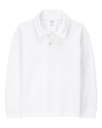 Kid Pique Long-Sleeve Polo Shirt - White, 