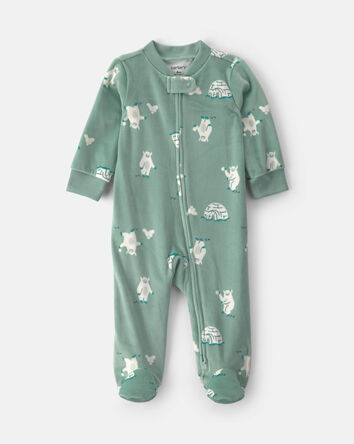 Baby Boy Yeti Fleece 2-Way Zip Sleep & Play Pyjamas - Green, 