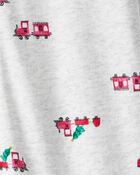 Toddler Boy Train Cotton Long-Sleeve Snug Fit 1-Piece Pyjamas - Grey, image 2 of 3 slides