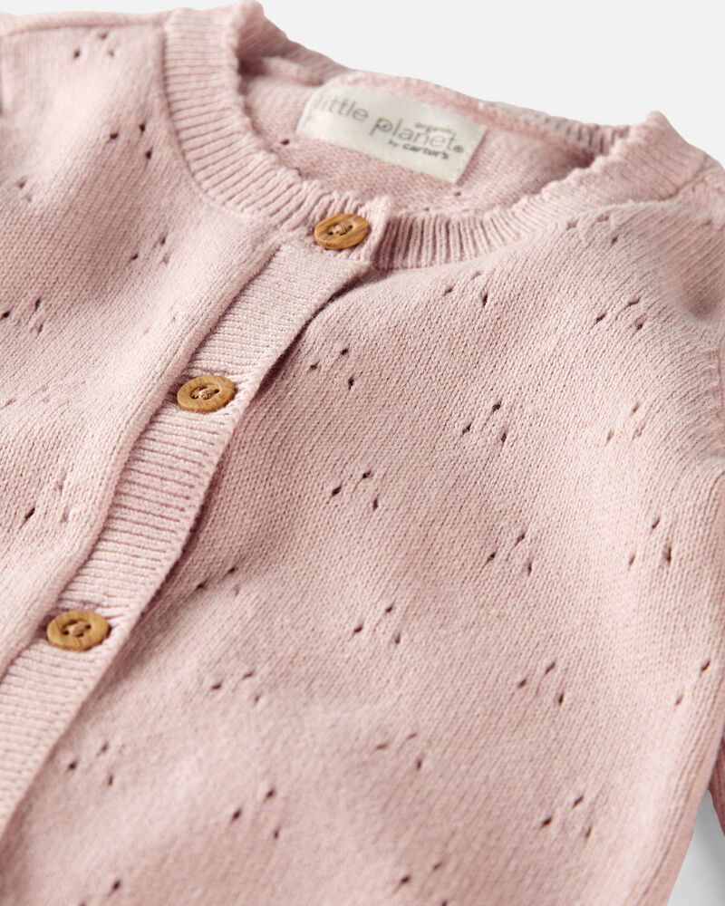 Baby Girl Organic Cotton Sweater Knit Pointelle Jumpsuit, image 2 of 4 slides