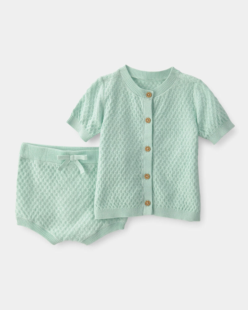 Baby Girl 2-Piece Crochet Top & Short Set - Green, image 1 of 3 slides