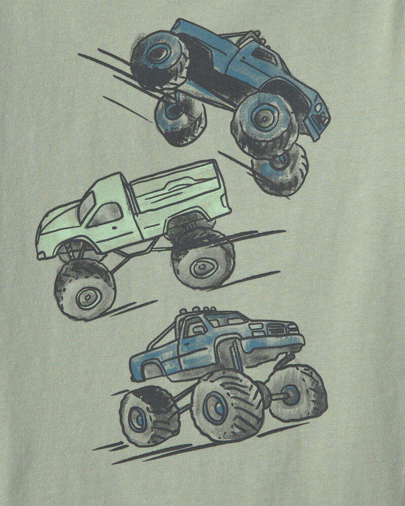 Tout-petit gar&ccedil;on - T-shirt manches longues &agrave; imprim&eacute; camions monstres - Vert, image 2 sur 2 diapositives