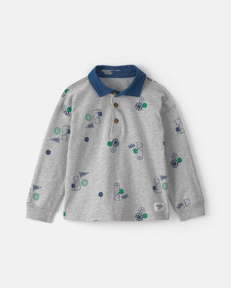 Polo manches longues &agrave; motif ourson pour tout-petit - Gris, image 1 sur 2 diapositives