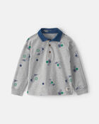 Polo manches longues &agrave; motif ourson pour tout-petit - Gris, image 1 sur 2 diapositives