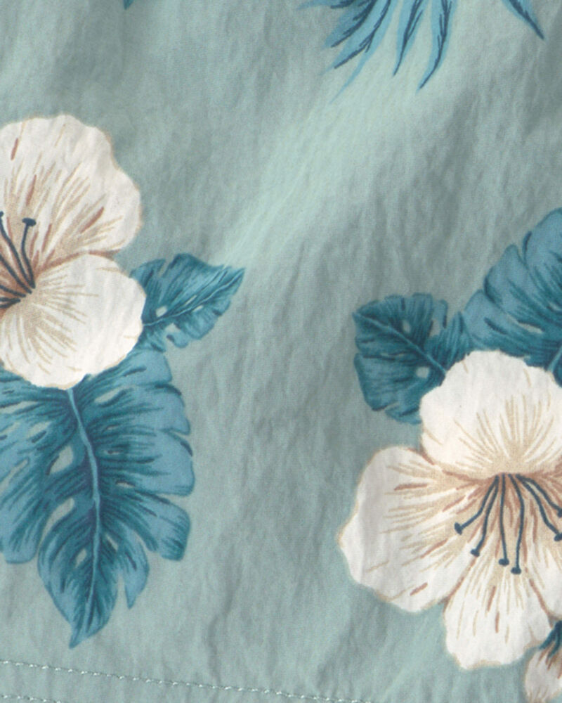 Toddler Boy Recycled Swim Trunks in in Blue Hibiscus, image 4 of 5 slides