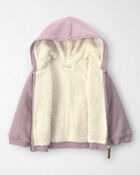 Toddler Girl Recycled Teddy Fleece Waffle Knit Hooded Jacket Made with Organic Cotton, image 2 of 4 slides