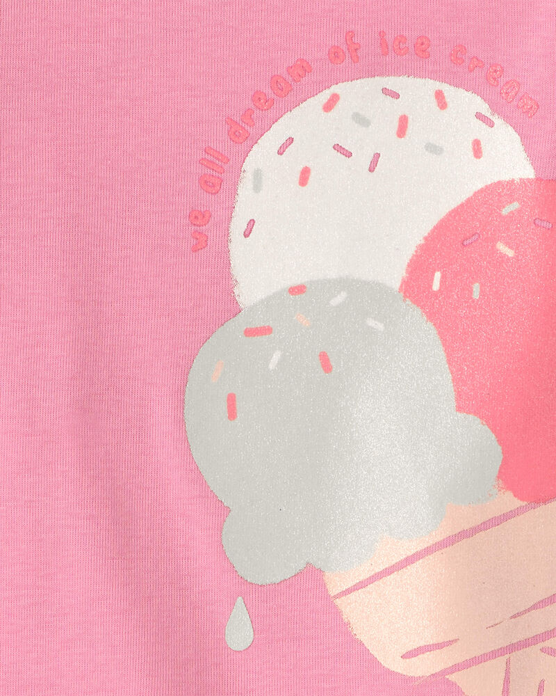 Toddler Girl Ice Cream 100% Cotton Short-Sleeve Snug Fit 4-Piece Pyjama Set - Pink/Ivory, image 4 of 5 slides